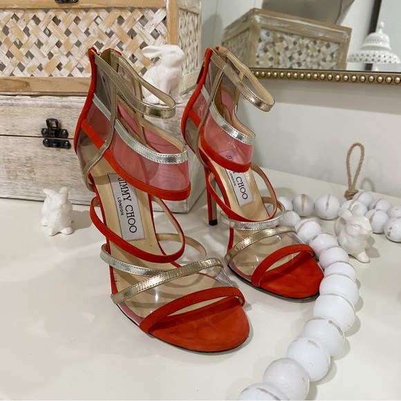 Jimmy Choo Shoes - Jimmy Choo MaiTai Sandals Leather Clear Transparent Orange Sz 35 Strappy Heels
